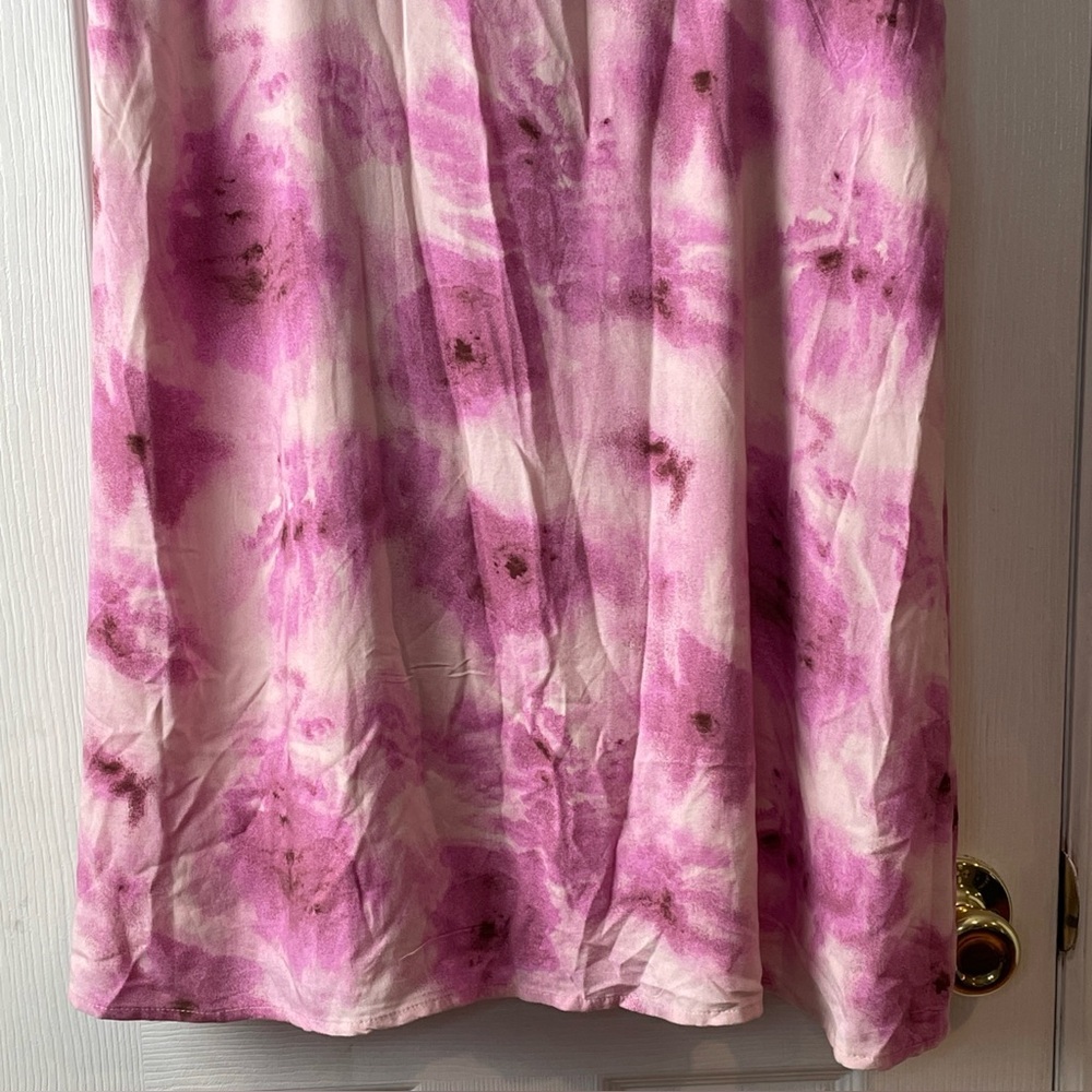New Abound Dress Large Pink Tie Dye Mini Short Sleeve Front‎ Tie Keyhole Flowy - Picture 3 of 15